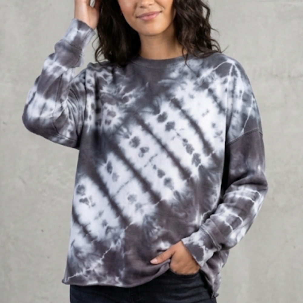 GreenTea Tie-dye Sweatshirt Bluish Gray and White Oversized Sz Small Soft Thin
